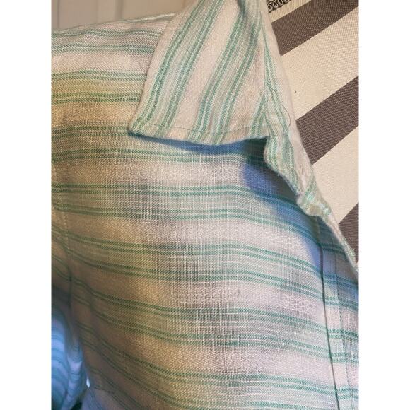Vineyard Vines Shirt Womens 6 White Seafoam Green Stripes Linen Button Up Tunic - Picture 7 of 9